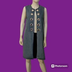 VTG DOR DOR COUTURE Denim Chambray Grommet Topper Vest Small